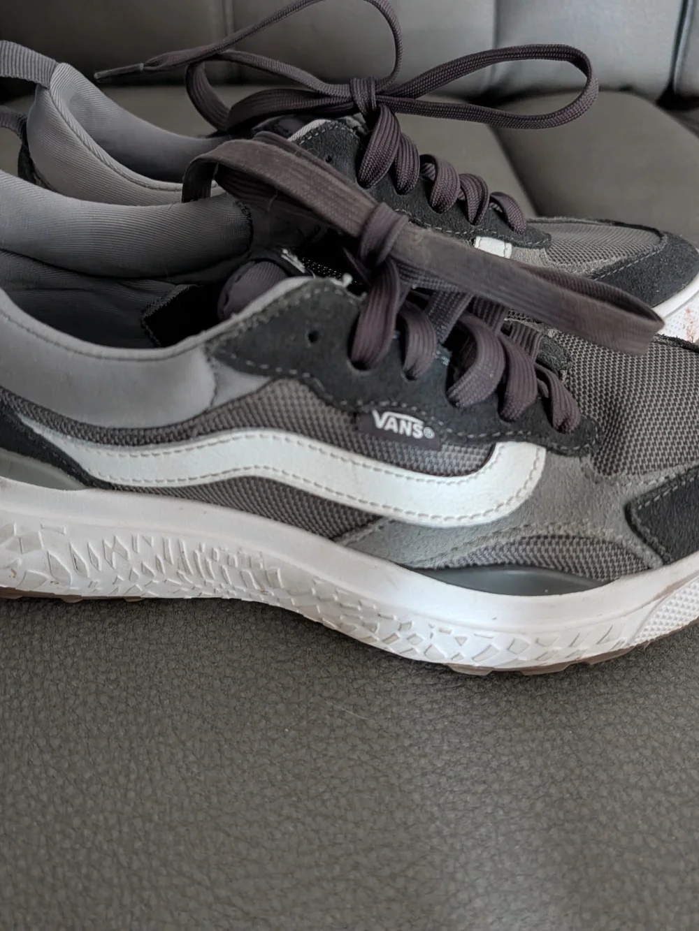 Vans Kids Gray and White Lace-Up Skate Sneakers